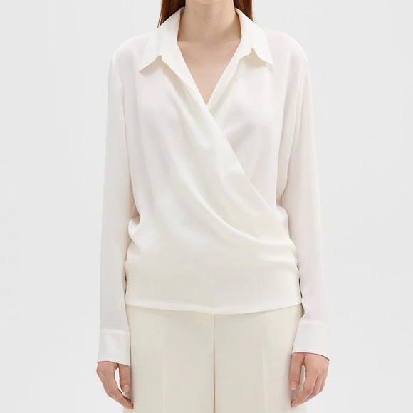 New Theory Wrap Blouse in Silk Georgette sand